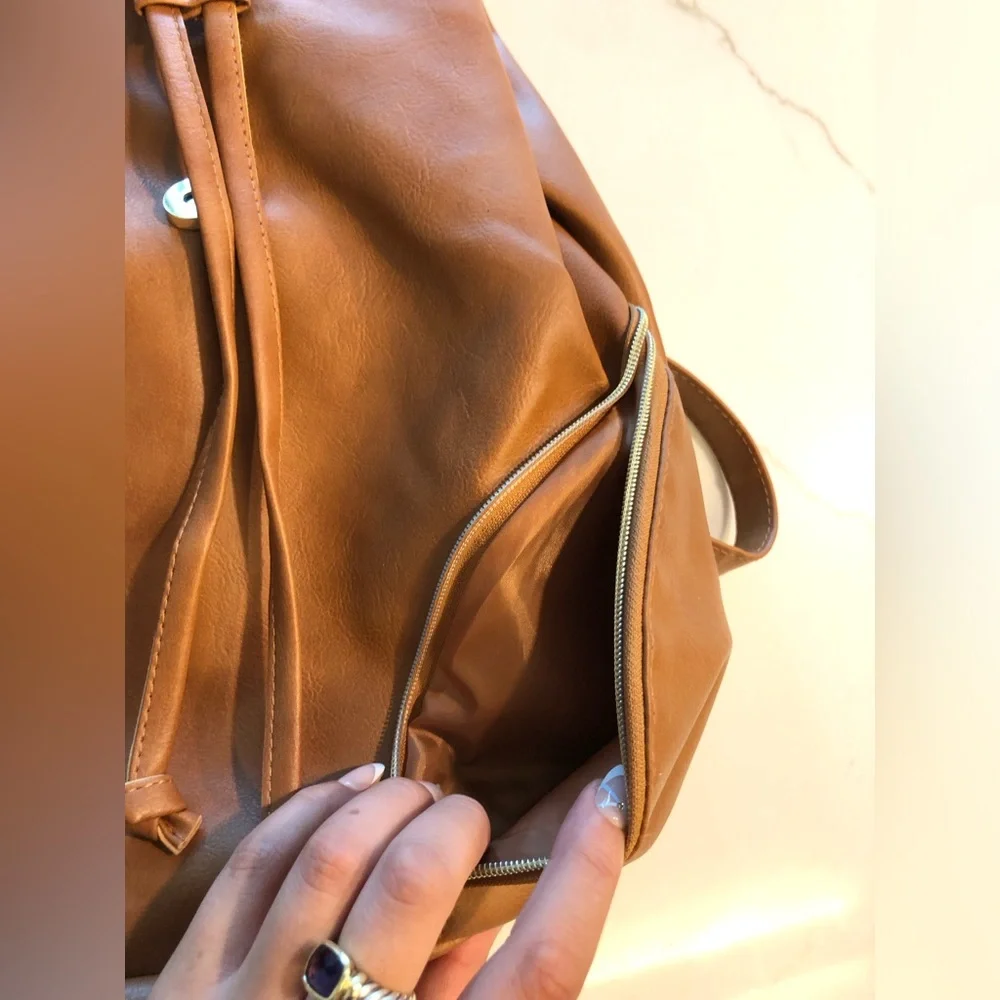 NWOT Brown Faux Leather Backpack OS_5
